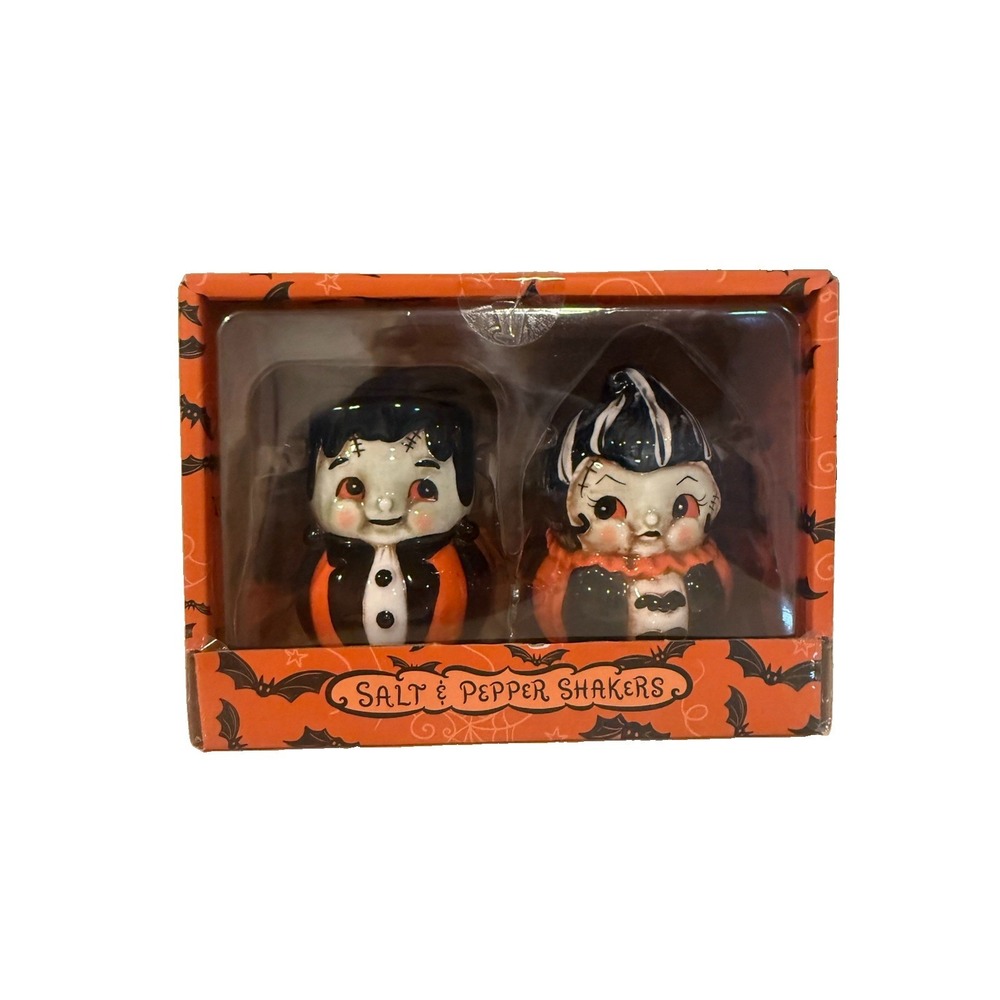 Johanna Parker Halloween Frankenstein & Bride Salt & Pepper Shaker Set New